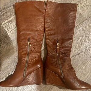 Scrumptious Chestnut Wedge Knee-High Boots
